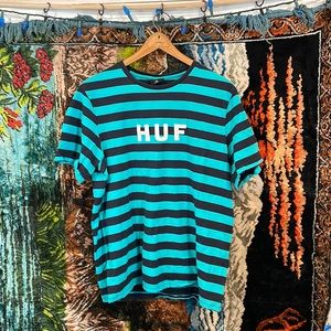 HUF Striped shirt in black and turquoise